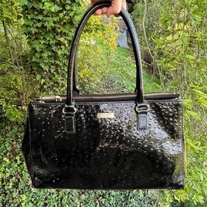 Kate Spade Black Ostrich-Embossed Leather Tote Bag Black w Gold Hardware NWOT